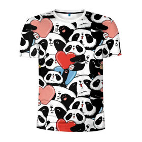 Мужская футболка 3D спортивная с принтом Пандяшки в Санкт-Петербурге, 100% полиэстер с улучшенными характеристиками | приталенный силуэт, круглая горловина, широкие плечи, сужается к линии бедра | Тематика изображения на принте: baby | cute | fun | gift | happy | heart | panda | paw | smile | белый | красный | лапа | малыш | милый | мягкий | нежный | няшный | панда | подарок | радость | розовый | сердце | счастье | сюрприз | улыбка | черный