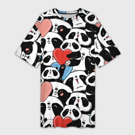 Платье-футболка 3D с принтом Пандяшки в Санкт-Петербурге,  |  | baby | cute | fun | gift | happy | heart | panda | paw | smile | белый | красный | лапа | малыш | милый | мягкий | нежный | няшный | панда | подарок | радость | розовый | сердце | счастье | сюрприз | улыбка | черный