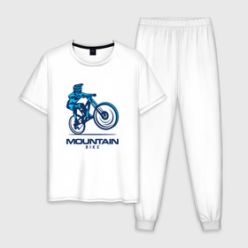 Мужская пижама хлопок с принтом Велосипед в Санкт-Петербурге, 100% хлопок | брюки и футболка прямого кроя, без карманов, на брюках мягкая резинка на поясе и по низу штанин
 | Тематика изображения на принте: downhill | байк | велосипед | велоспорт | горный | горы | спорт