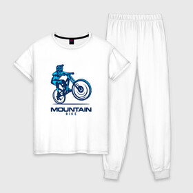 Женская пижама хлопок с принтом Велосипед в Санкт-Петербурге, 100% хлопок | брюки и футболка прямого кроя, без карманов, на брюках мягкая резинка на поясе и по низу штанин | downhill | байк | велосипед | велоспорт | горный | горы | спорт