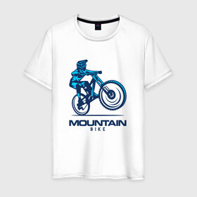 Мужская футболка хлопок с принтом Велосипед в Санкт-Петербурге, 100% хлопок | прямой крой, круглый вырез горловины, длина до линии бедер, слегка спущенное плечо. | Тематика изображения на принте: downhill | байк | велосипед | велоспорт | горный | горы | спорт