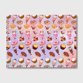 Альбом для рисования с принтом Очень Сладкий Паттерн в Санкт-Петербурге, 100% бумага
 | матовая бумага, плотность 200 мг. | блины | вкусняшка | еда | кекс | клубника | коктейль | мороженое | панкейк | пончик | сладости