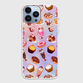 Чехол для iPhone 13 Pro Max с принтом Очень Сладкий Паттерн в Санкт-Петербурге,  |  | Тематика изображения на принте: блины | вкусняшка | еда | кекс | клубника | коктейль | мороженое | панкейк | пончик | сладости