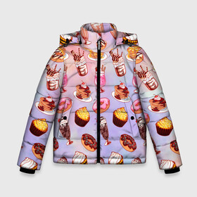 Зимняя куртка для мальчиков 3D с принтом Очень Сладкий Паттерн в Санкт-Петербурге, ткань верха — 100% полиэстер; подклад — 100% полиэстер, утеплитель — 100% полиэстер | длина ниже бедра, удлиненная спинка, воротник стойка и отстегивающийся капюшон. Есть боковые карманы с листочкой на кнопках, утяжки по низу изделия и внутренний карман на молнии. 

Предусмотрены светоотражающий принт на спинке, радужный светоотражающий элемент на пуллере молнии и на резинке для утяжки | блины | вкусняшка | еда | кекс | клубника | коктейль | мороженое | панкейк | пончик | сладости