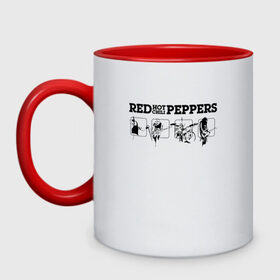 Кружка двухцветная с принтом Red Hot Chili Peppers в Санкт-Петербурге, керамика | объем — 330 мл, диаметр — 80 мм. Цветная ручка и кайма сверху, в некоторых цветах — вся внутренняя часть | red hot chili peppers | rhcp | перцы | ред хот чили пепперс | рхчп | рэд