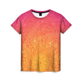 Женская футболка 3D с принтом Солнечные мандалы в Санкт-Петербурге, 100% полиэфир ( синтетическое хлопкоподобное полотно) | прямой крой, круглый вырез горловины, длина до линии бедер | 