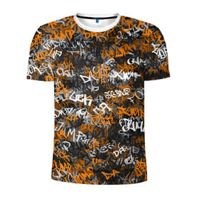 Мужская футболка 3D спортивная с принтом Jump da f#ck up! в Санкт-Петербурге, 100% полиэстер с улучшенными характеристиками | приталенный силуэт, круглая горловина, широкие плечи, сужается к линии бедра | slipknot | soulfly | u rban | белый | графити | граффити | камуфляж | надпись | оранжевый | черный