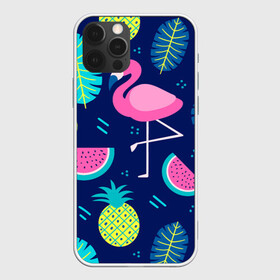 Чехол для iPhone 12 Pro с принтом Фламинго в Санкт-Петербурге, силикон | область печати: задняя сторона чехла, без боковых панелей | flamingo | ананас | арбуз | летние | летняя | лето | листья | текстура | фламинго | фрукты