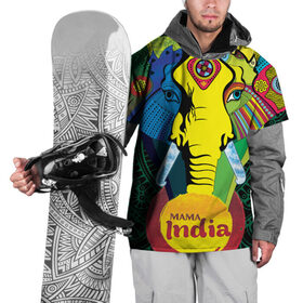 Накидка на куртку 3D с принтом Мама Индия в Санкт-Петербурге, 100% полиэстер |  | ганеша | гималаи | индия | йога | кислота | практика | психоделика | слон | ярко
