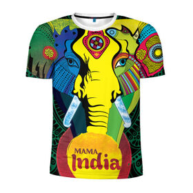 Мужская футболка 3D спортивная с принтом Мама Индия в Санкт-Петербурге, 100% полиэстер с улучшенными характеристиками | приталенный силуэт, круглая горловина, широкие плечи, сужается к линии бедра | ганеша | гималаи | индия | йога | кислота | практика | психоделика | слон | ярко