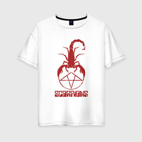 Женская футболка хлопок Oversize с принтом Scorpions в Санкт-Петербурге, 100% хлопок | свободный крой, круглый ворот, спущенный рукав, длина до линии бедер
 | scorpions | группа | скорпионс | хард | хардрок