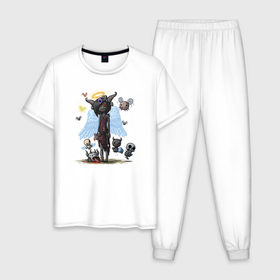 Мужская пижама хлопок с принтом Зомби-ангел в Санкт-Петербурге, 100% хлопок | брюки и футболка прямого кроя, без карманов, на брюках мягкая резинка на поясе и по низу штанин
 | 