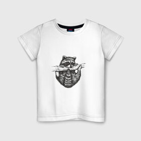 Детская футболка хлопок с принтом Енот - повисун в Санкт-Петербурге, 100% хлопок | круглый вырез горловины, полуприлегающий силуэт, длина до линии бедер | енотики | еноты