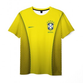Мужская футболка 3D с принтом Сборная Бразилии (сетка) в Санкт-Петербурге, 100% полиэфир | прямой крой, круглый вырез горловины, длина до линии бедер | Тематика изображения на принте: brazil | football | бразилия | форма | футбол | футбольная | чм