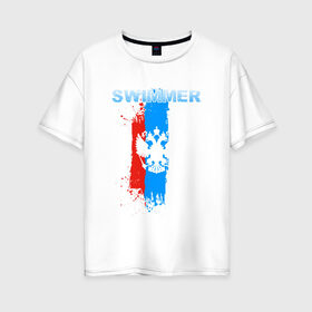 Женская футболка хлопок Oversize с принтом Swimmer в Санкт-Петербурге, 100% хлопок | свободный крой, круглый ворот, спущенный рукав, длина до линии бедер
 | пловец | пловчиха