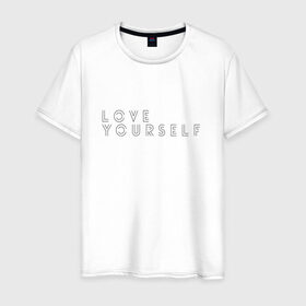 Мужская футболка хлопок с принтом LOVE YOURSELF_2 в Санкт-Петербурге, 100% хлопок | прямой крой, круглый вырез горловины, длина до линии бедер, слегка спущенное плечо. | Тематика изображения на принте: bangtan boys | bts | бантаны | бтс