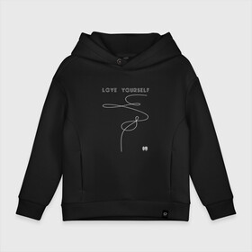 Детское худи Oversize хлопок с принтом LOVE YOURSELF_ в Санкт-Петербурге, френч-терри — 70% хлопок, 30% полиэстер. Мягкий теплый начес внутри —100% хлопок | боковые карманы, эластичные манжеты и нижняя кромка, капюшон на магнитной кнопке | bangtan boys | bts | бантаны | бтс