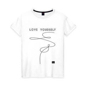 Женская футболка хлопок с принтом LOVE YOURSELF _ в Санкт-Петербурге, 100% хлопок | прямой крой, круглый вырез горловины, длина до линии бедер, слегка спущенное плечо | bangtan boys | bts | бантаны | бтс