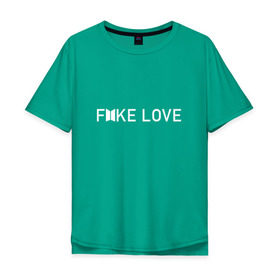 Мужская футболка хлопок Oversize с принтом FAKE LOVE_ в Санкт-Петербурге, 100% хлопок | свободный крой, круглый ворот, “спинка” длиннее передней части | Тематика изображения на принте: bangtan boys | bts | бантаны | бтс