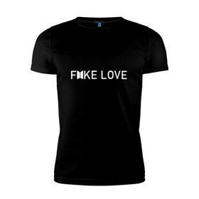 Мужская футболка премиум с принтом FAKE LOVE_ в Санкт-Петербурге, 92% хлопок, 8% лайкра | приталенный силуэт, круглый вырез ворота, длина до линии бедра, короткий рукав | bangtan boys | bts | бантаны | бтс