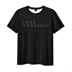 Мужская футболка 3D с принтом LOVE YOURSELF_5 в Санкт-Петербурге, 100% полиэфир | прямой крой, круглый вырез горловины, длина до линии бедер | bangtan boys | bts | бантаны | бтс