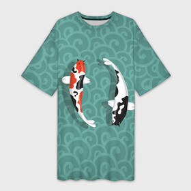 Платье-футболка 3D с принтом Японские рыбки в Санкт-Петербурге,  |  | Тематика изображения на принте: карпы | кои | рыбы | япония