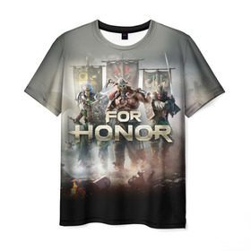 Мужская футболка 3D с принтом For Honor в Санкт-Петербурге, 100% полиэфир | прямой крой, круглый вырез горловины, длина до линии бедер | Тематика изображения на принте: and | hack | slash | викинг | за честь | игра | оружие | рыцарь | самурай | стратегия | файтинг