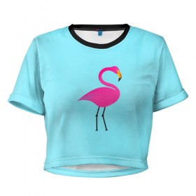 Женская футболка Cropp-top с принтом Flamingo в Санкт-Петербурге, 100% полиэстер | круглая горловина, длина футболки до линии талии, рукава с отворотами | 