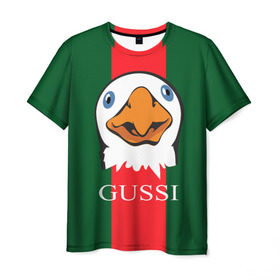 Мужская футболка 3D с принтом GUSSI в Санкт-Петербурге, 100% полиэфир | прямой крой, круглый вырез горловины, длина до линии бедер | gucci | gussi ga ga ga | gussi gang | бренд | гусь | птица