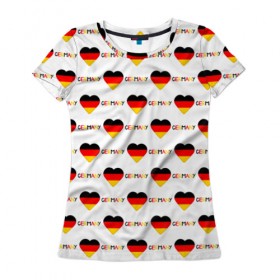 Женская футболка 3D с принтом Love Germany в Санкт-Петербурге, 100% полиэфир ( синтетическое хлопкоподобное полотно) | прямой крой, круглый вырез горловины, длина до линии бедер | germany | германия