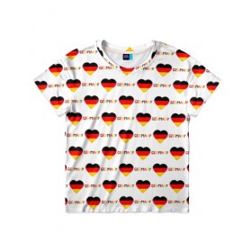 Детская футболка 3D с принтом Love Germany в Санкт-Петербурге, 100% гипоаллергенный полиэфир | прямой крой, круглый вырез горловины, длина до линии бедер, чуть спущенное плечо, ткань немного тянется | Тематика изображения на принте: germany | германия