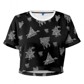 Женская футболка Cropp-top с принтом Дивный фламинго в Санкт-Петербурге, 100% полиэстер | круглая горловина, длина футболки до линии талии, рукава с отворотами | 