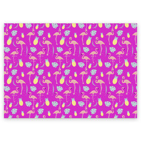 Поздравительная открытка с принтом Тропическое наслаждения в Санкт-Петербурге, 100% бумага | плотность бумаги 280 г/м2, матовая, на обратной стороне линовка и место для марки
 | африка | крылья | мода | прикольные | природа | птица | розовый | фламинго | цвет | яркие