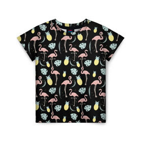 Детская футболка 3D с принтом Розовый фламинго в Санкт-Петербурге, 100% гипоаллергенный полиэфир | прямой крой, круглый вырез горловины, длина до линии бедер, чуть спущенное плечо, ткань немного тянется | Тематика изображения на принте: африка | крылья | мода | прикольные | природа | птица | розовый | фламинго | цвет | яркие