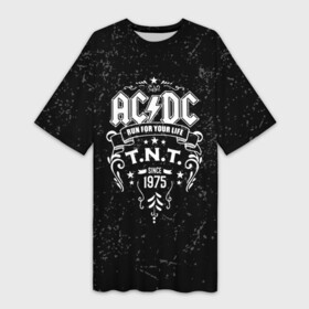 Платье-футболка 3D с принтом AC DC run for your life в Санкт-Петербурге,  |  | ac dc | acdc | acdc ас дс | австралийская | ангус янг | асдс | блюз | группа | крис слэйд | метал | молния | музыка | музыканты | певцы | рок | рок н ролл | стиви янг | хард | хардрок | эксл роуз