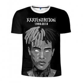 Мужская футболка 3D спортивная с принтом Xxxtentation RIP в Санкт-Петербурге, 100% полиэстер с улучшенными характеристиками | приталенный силуэт, круглая горловина, широкие плечи, сужается к линии бедра | at | i | look | me | p | r | r.i.p. | revenge | rip | x | xtentation | xxx | рэп