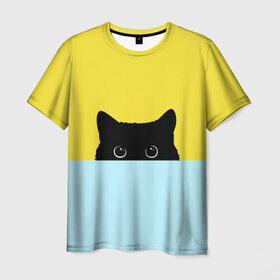 Мужская футболка 3D с принтом Кот спрятался в Санкт-Петербурге, 100% полиэфир | прямой крой, круглый вырез горловины, длина до линии бедер | 3d | cat | иллюстрация | кот | кот спрятался | кошка | минимализм | рисунок | цифровое искусство
