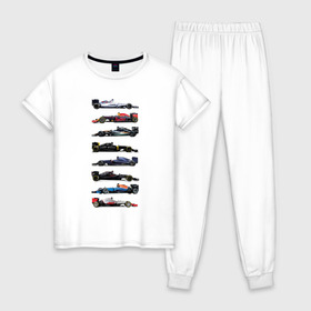 Женская пижама хлопок с принтом Формула 1 в Санкт-Петербурге, 100% хлопок | брюки и футболка прямого кроя, без карманов, на брюках мягкая резинка на поясе и по низу штанин | f1 | formula 1 | формула 1