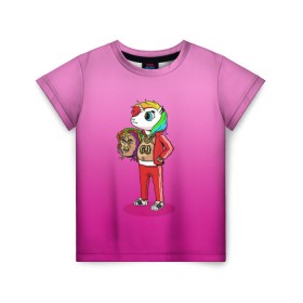 Детская футболка 3D с принтом 6IX9INE UNICORN в Санкт-Петербурге, 100% гипоаллергенный полиэфир | прямой крой, круглый вырез горловины, длина до линии бедер, чуть спущенное плечо, ткань немного тянется | 6ix9ine | sixnine | tekashi
