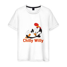 Мужская футболка хлопок с принтом Chilly Willy в Санкт-Петербурге, 100% хлопок | прямой крой, круглый вырез горловины, длина до линии бедер, слегка спущенное плечо. | Тематика изображения на принте: chilly | chilly willy | арт | животные | милые | мультфильмы | пингвины | чилли вилли