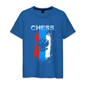 Мужская футболка хлопок с принтом Chess в Санкт-Петербурге, 100% хлопок | прямой крой, круглый вырез горловины, длина до линии бедер, слегка спущенное плечо. | check | chess | game | sport | strategy | доска | игра | линии | мат | надпись | пат | полосы | сборная | символ | состязание | спорт | спортсмен | стратегия | флаг | шах | шахматист | шахматы