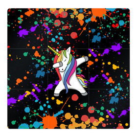 Магнитный плакат 3Х3 с принтом ЕДИНОРОГ РАДУГА (ЧЕРНЫЙ) в Санкт-Петербурге, Полимерный материал с магнитным слоем | 9 деталей размером 9*9 см | color | dab | pony | rainbow | unicornis dab | брызги | даб | единорог | единорог радуга | животные | краски | красочные | ляпистые | пони | радуга | цвета радуги