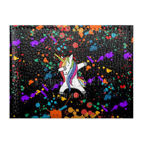 Обложка для студенческого билета с принтом ЕДИНОРОГ РАДУГА (ЧЕРНЫЙ) в Санкт-Петербурге, натуральная кожа | Размер: 11*8 см; Печать на всей внешней стороне | color | dab | pony | rainbow | unicornis dab | брызги | даб | единорог | единорог радуга | животные | краски | красочные | ляпистые | пони | радуга | цвета радуги