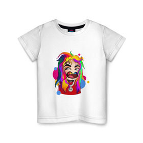 Детская футболка хлопок с принтом 6IX9INE COLORS в Санкт-Петербурге, 100% хлопок | круглый вырез горловины, полуприлегающий силуэт, длина до линии бедер | Тематика изображения на принте: 6ix9ine | sixnine | tekashi