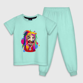 Детская пижама хлопок с принтом 6IX9INE COLORS в Санкт-Петербурге, 100% хлопок |  брюки и футболка прямого кроя, без карманов, на брюках мягкая резинка на поясе и по низу штанин
 | Тематика изображения на принте: 6ix9ine | sixnine | tekashi