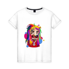 Женская футболка хлопок с принтом 6IX9INE COLORS в Санкт-Петербурге, 100% хлопок | прямой крой, круглый вырез горловины, длина до линии бедер, слегка спущенное плечо | 6ix9ine | sixnine | tekashi