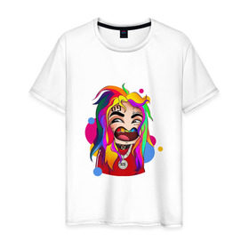 Мужская футболка хлопок с принтом 6IX9INE COLORS в Санкт-Петербурге, 100% хлопок | прямой крой, круглый вырез горловины, длина до линии бедер, слегка спущенное плечо. | Тематика изображения на принте: 6ix9ine | sixnine | tekashi