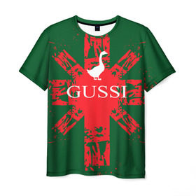Мужская футболка 3D с принтом GUSSI Union Jack в Санкт-Петербурге, 100% полиэфир | прямой крой, круглый вырез горловины, длина до линии бедер | gucci | gussi ga ga ga | gussi gang | бренд | британия | великобритания | птица | юнион джек