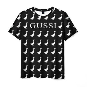 Мужская футболка 3D с принтом Gussi Black в Санкт-Петербурге, 100% полиэфир | прямой крой, круглый вырез горловины, длина до линии бедер | gucci | gussi ga ga ga | gussi gang | бренд | гусь | птица