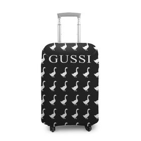 Чехол для чемодана 3D с принтом Gussi Black в Санкт-Петербурге, 86% полиэфир, 14% спандекс | двустороннее нанесение принта, прорези для ручек и колес | gucci | gussi ga ga ga | gussi gang | бренд | гусь | птица